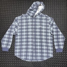 Supreme Plaid Flannel Hooded Shirt Blue Sz Large Embroidered Logo FW23 NEW