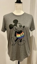 NWT Disney Mickey Mouse Pride T-Shirt Rainbow Heather Gray Junior Size L 11-13