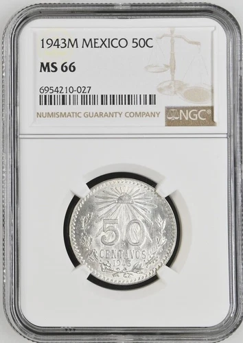 1943 M Mexico 50 Centavos Silver NGC MS 66