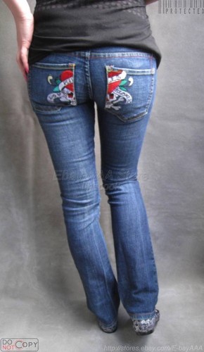 EUC$150 ED HARDY Blue Wash Skull 