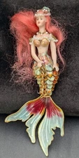 JUDY ORR RARE HANDMADE/HAND PAINTED PORCELAIN RED MERMAID WITH MOVING TAIL