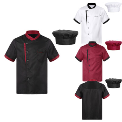 Unisex Set Cook Uniform Coat Outfit Button Competition With Hat Workwear Chef