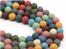 Natural Stone Multicolor Volcanic Lava Sponge Round Beads For Jewelry Making 15"