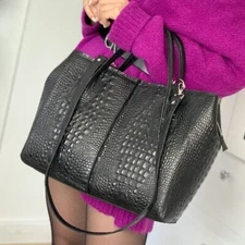 GENUINE Leather Handbag for Women Crocodile Imitation Embossed Sholder Bag Tote