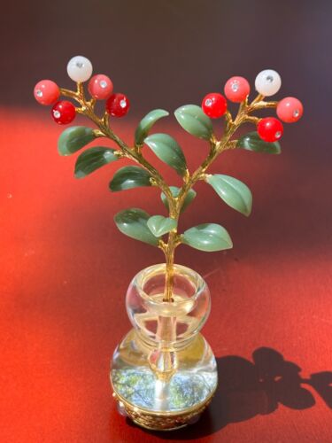 Joan River Imperial Flowers Gold Plated Stem Lucite Stand Cranberry Original Box - 第 1/14 張圖片