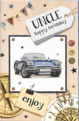 Uncle Happy Birthday Card Male Vintage Blue Sports Car Theme
