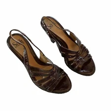 Sofft Brown Patent Faux Leather Strappy Sling Back Heel Sandals Open Toe Sz 8 M
