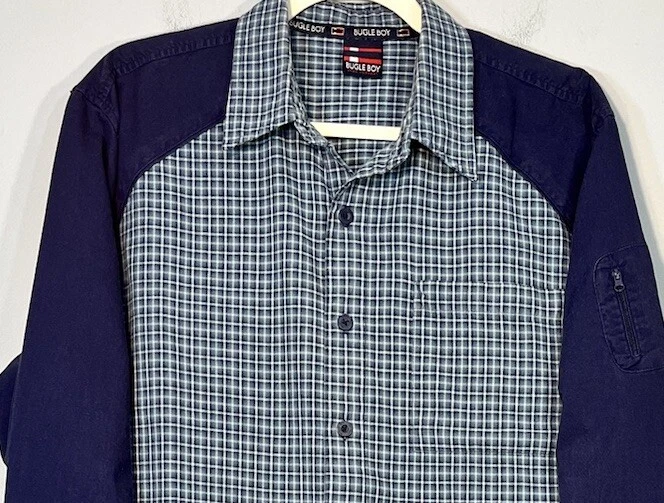 Vintage Bugle Boy Shirt Mens Large Button Up Windowpane Plaid 90s Streetwear - Image 3 of 4