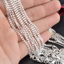 Wholesale Hot Selling 10pcs 2mm 925 Silver Plated Curb Chain Necklace 16"-30"