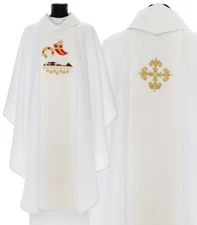 White Gothic Chasuble with stole "Lamb" 601-ABg Vestment Casulla Blanca Casula