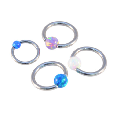 OPAL BALL BCR Captive Bead Ring Cartilage Tragus Hoop Septum Ring Surgical Steel - Picture 1 of 9