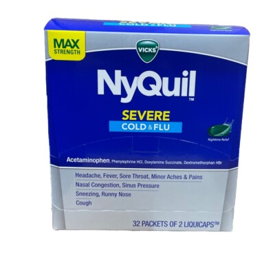 Nyquil Severe Cold & Flu Liquicaps 32*2=64 Caps By NyQuil New Exp 03/25+