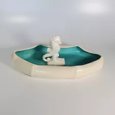 Metlox Pottery Folded Edge Flower Bowl with Seahorse Figurine Center