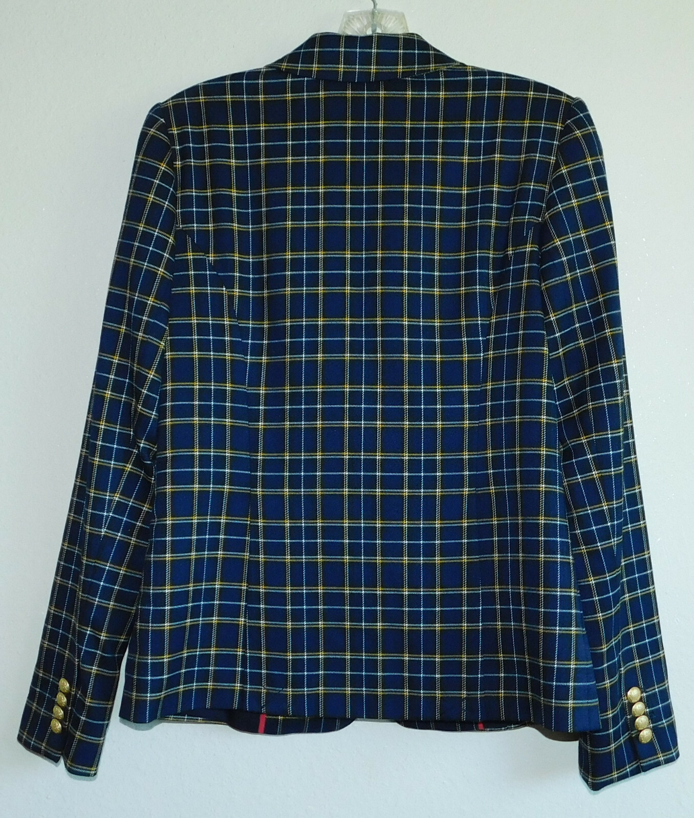 FILA Blazer Court & Rowe blu navy a quadri singolo bottone bottoni oro tasche foderato 2