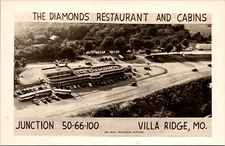 RPPC POSTCARD The Diamonds Restaurant & Cabins Villa Ridge, MO birds-eye view
