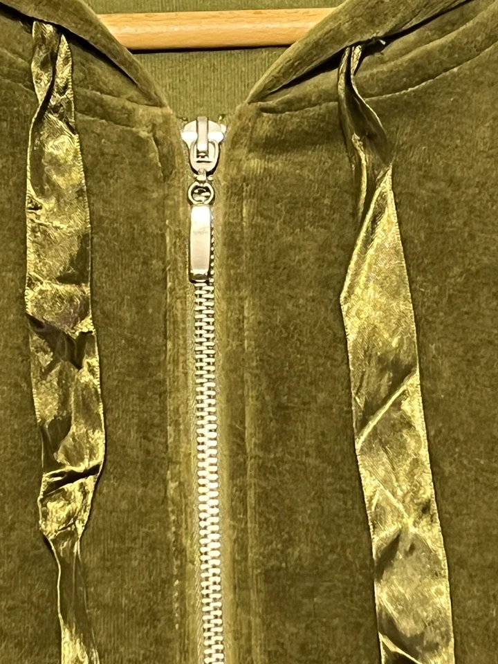 Vintage Y2K Green Cotton Blend Velour Track Jacket w/ Satin Accents Large - Image 4 of 4