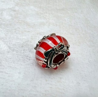 Pandora Christmas Mistletoe Candy Cane Murano Glass Charm