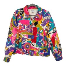 Vintage Georgiou Neon 90s Music Theme Silk Ja...