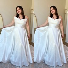 Satin Wedding Dresses Sleeveless A Line White Strapless Elegant Bridal Gowns