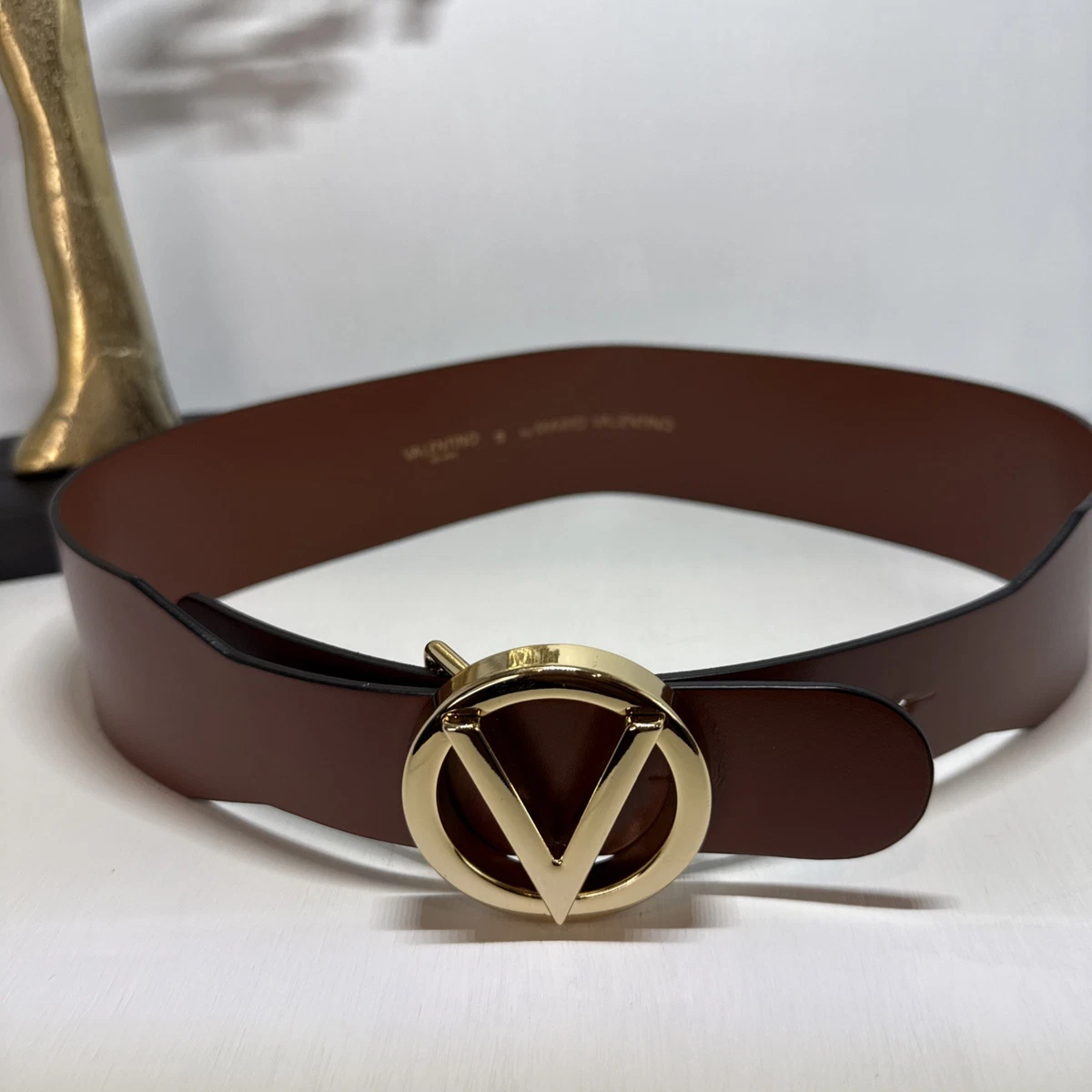 Mario Valentino Guisy Monogram Red Leather Belt With Goldtone V Buckle Size L VALENTINO BY MARIO VALENTINO Giusy Logo Buckle Belt (Women  main image 4