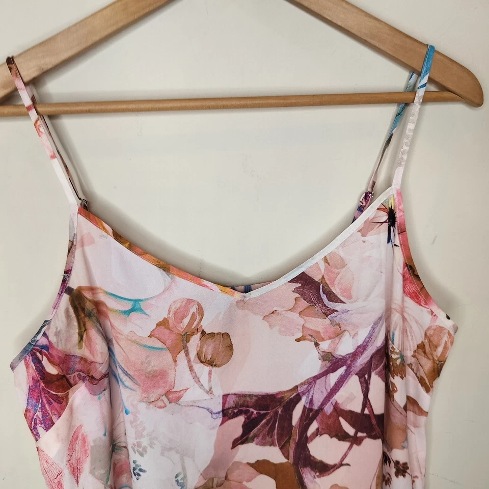 White House Black Market Floral Camisole Tank Medium Women's Watercolor Pink - Image 3 of 4