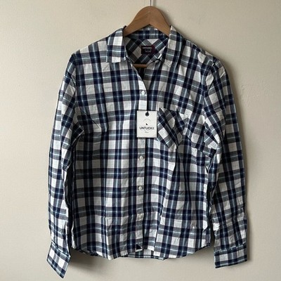 UNTUCKit Women's Sorbo Blue and White Plaid Button Down Long Sleeve Shirt Size 6