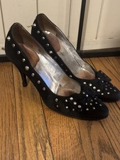 Dolce&Gabbana Black Studded Bow Suede Pointed Toe Stiletto Pump Heels Women 40