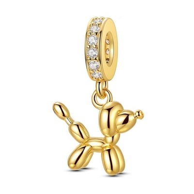 Golden Balloon Dog Dangle Charm Sterling Silver S925 Hallmarked