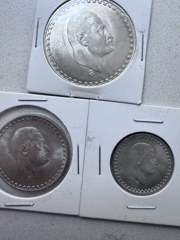 1970 Egypt President Nasser Silver 3-Coin Set — 1 Pound, 50 & 25 Piastres