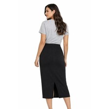 Time and Tru Black Ribbed Knit Midi Pencil Skirt Elastic Waist Size L