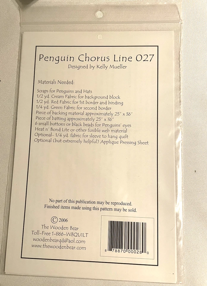 The Wooden Bear 027 Penguin Chorus Line Quilt Pattern TWB027 Finished 30 x 19 - Image 3 of 4