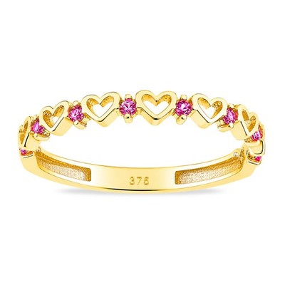 Herz-Ewigkeitsring 9 kt Gelbgold roter simulierter Rubin Größen K-S