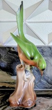 German Porcelain Green Songbird Bud Vase Tree Stump Figurine Vtg Germany 1930's