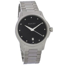 Gucci G-Timeless Unisex Diamond Black Dial Stainless Steel Quartz Watch YA126456