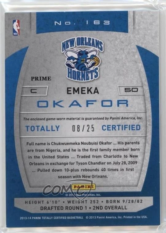 2013-14 Totally Certified Memorabilia Totally Gold Prime /25 Emeka Okafor #163 - Image 2 of 2