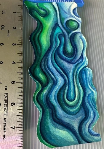  Watercolor Shaped Abstract Painting “Connection Blue” 3.5x8” Signed 2026