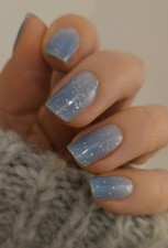 16 Semi Cured Gel Nail Stickers Wraps UV Lamp Required Blue Ombre Glitter 141