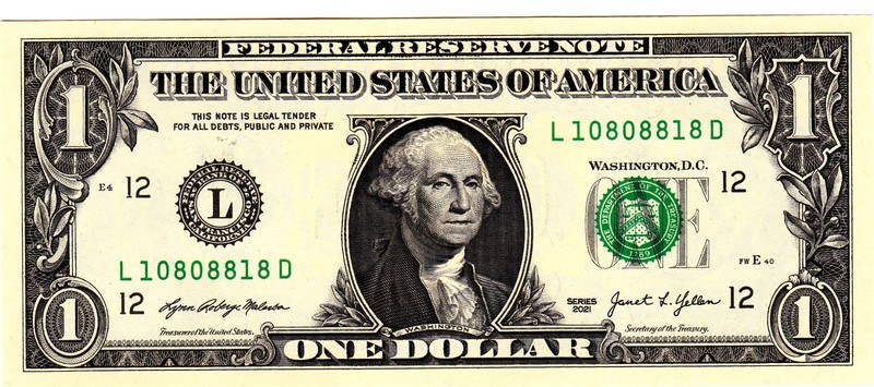 $1 2021 Fancy Serial  Uncirulated CU L10808818D