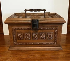 VTG Max Klein Sewing Chest Box w Tray 1980's Brown Woodgrain Hard Plastic