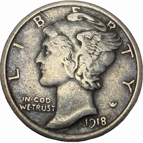 1918 Mercury Dime 10¢ 90% Silver Very Fine Condition - GJ2