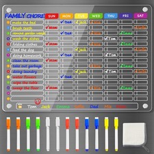Acrylic Magnetic Chore Chart for Fridge, 16x12, Dry Erase, 12 Markers