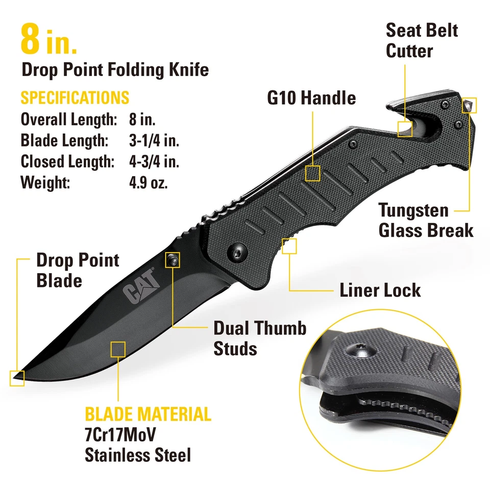 Juego de 4 navajas de bolsillo plegables y multiherramienta Cat - 980103 Foto 4 de 4