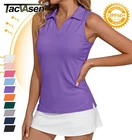 Womens Golf Shirt Sleeveless UPF 50+ Polo Shirt Collared Tennis V Neck Tank Tops