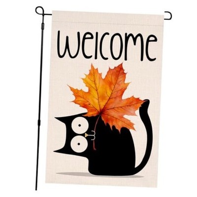  Fall Cat Garden Flag Vertical Double Sided Welcome Maple Leaf 12x18 Leaf Cat
