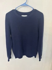 Long Wharf Madaket Seawell Sweater Mens Medium Navy Blue Chunky Fisherman Knit