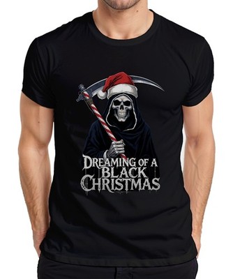 Black Christmas Reaper Santa Skull Scythe Candy Cane Gothic Herren T-Shirt