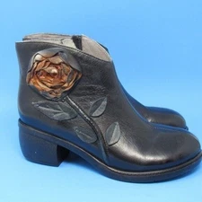 Socofy Womens shoes Size 37 6.5 Leather Ankle Booties Flower Black BOOTS