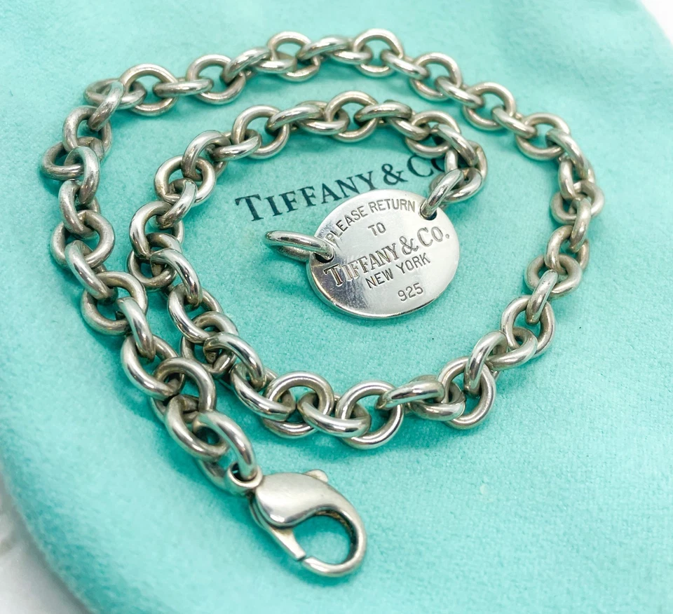 Collar colgante gargantilla etiqueta ovalada de plata esterlina Return to Tiffany & Co 15,5" Foto 3 de 4