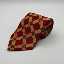 Brooks Brothers Makers Silk Tie Burgundy Gold Blue Diamond Pattern Made in USA