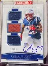 2018 national treasures # sony michel rc; triple rookie gear & patch auto /99